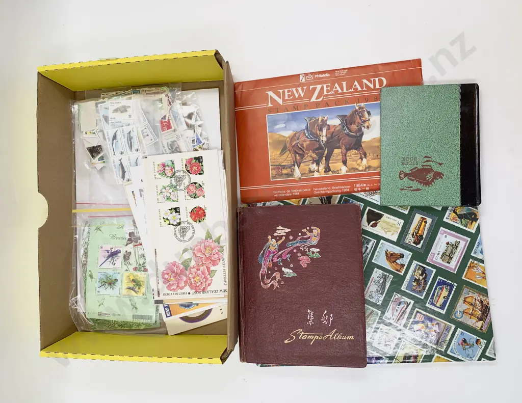 Three Vintage World Stamp ALbums (few stamps) with NZ FDC's Loose  Stamps Image 1++