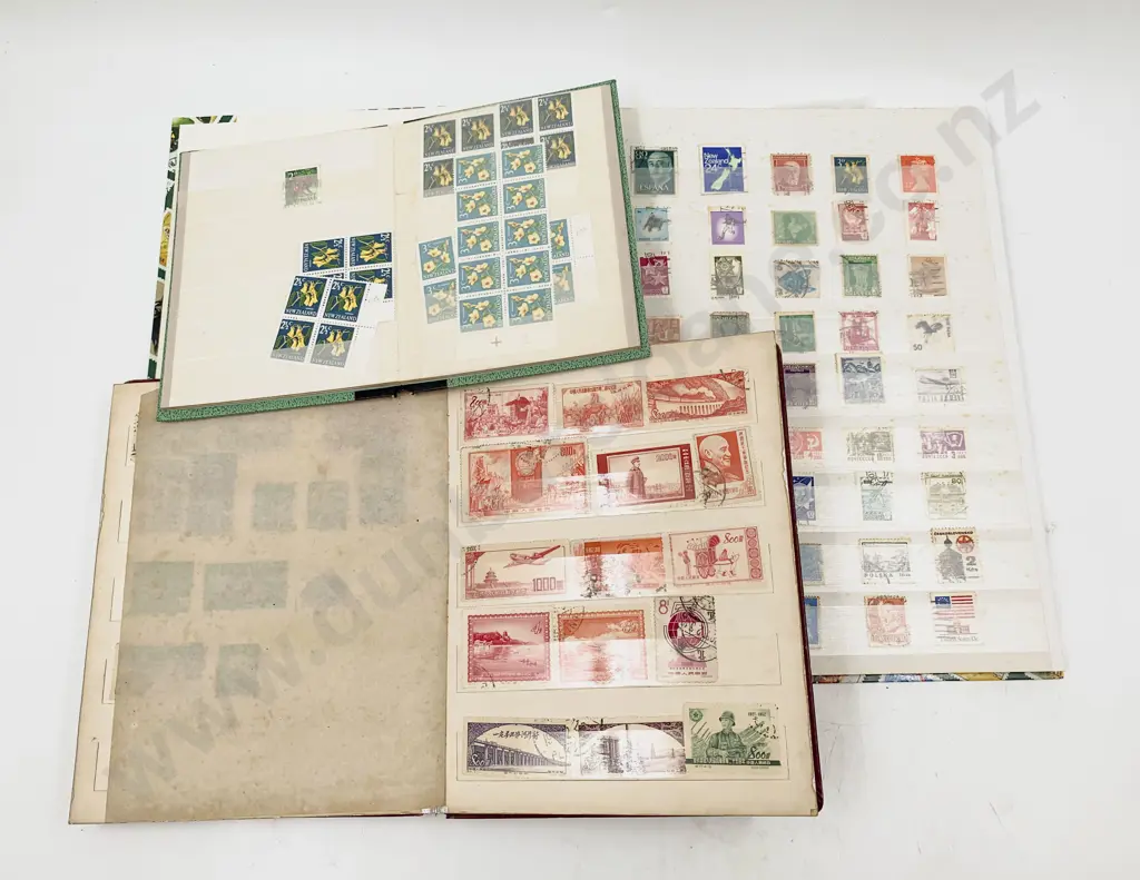 Three Vintage World Stamp ALbums (few stamps) with NZ FDC's Loose  Stamps Image 1++