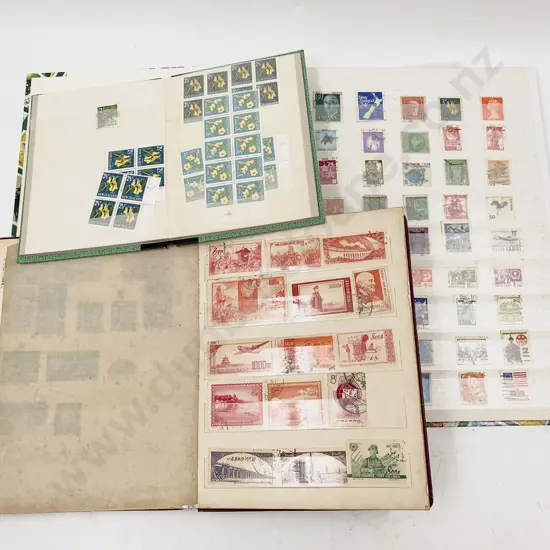 Three Vintage World Stamp ALbums (few stamps) with NZ FDC's Loose  Stamps