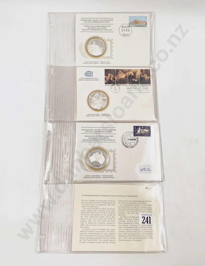 Society of Postmasters Three S/S Proof Coins Aust - US and Taipei Image 1++