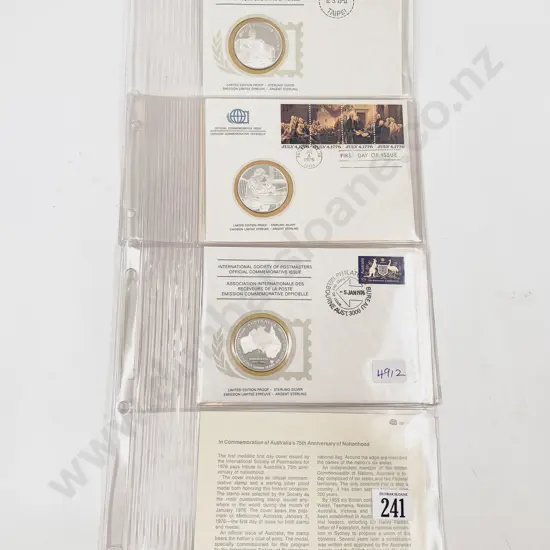Society of Postmasters Three S/S Proof Coins Aust - US and Taipei
