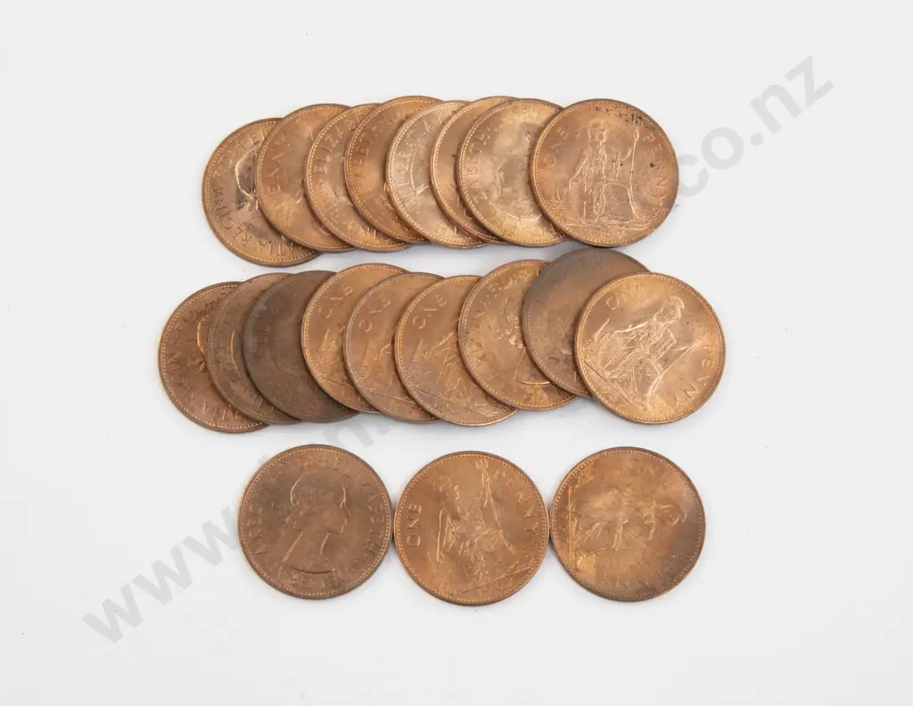 UK 1967 Twenty UNC Copper Pennies Image 1++