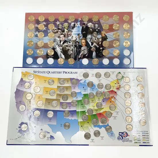 US Mint 50 State Quarters Folder complete with dollar collection incomplete