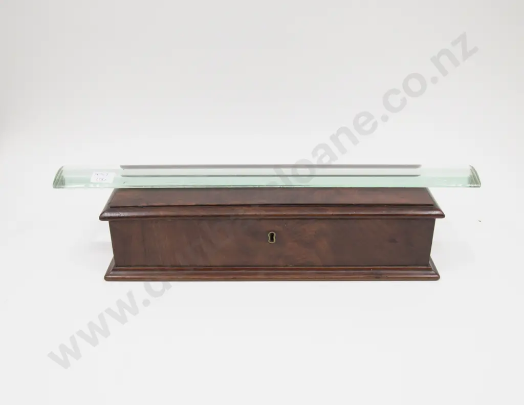 Vintage Triangular Glass Two Handled Prism In Mahogany Box Image 1++