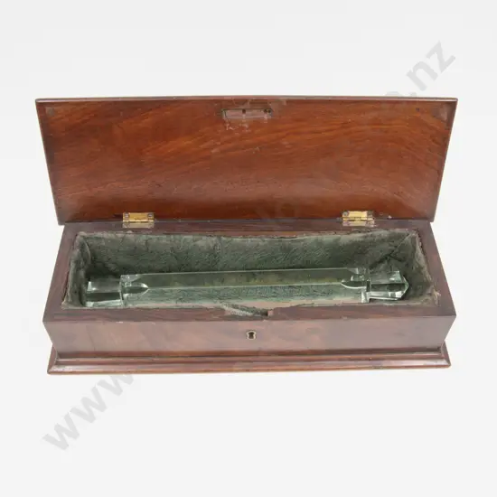 Vintage Triangular Glass Two Handled Prism In Mahogany Box