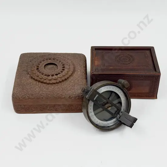 Late C19th Instrument Mounting Brass Compass (af) with two finely carved Trinket Boxes