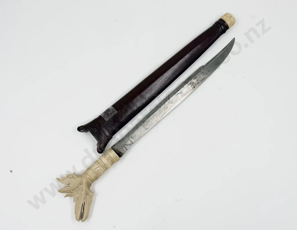 Indonesian Carved Bone Handled Short Sword Image 1++