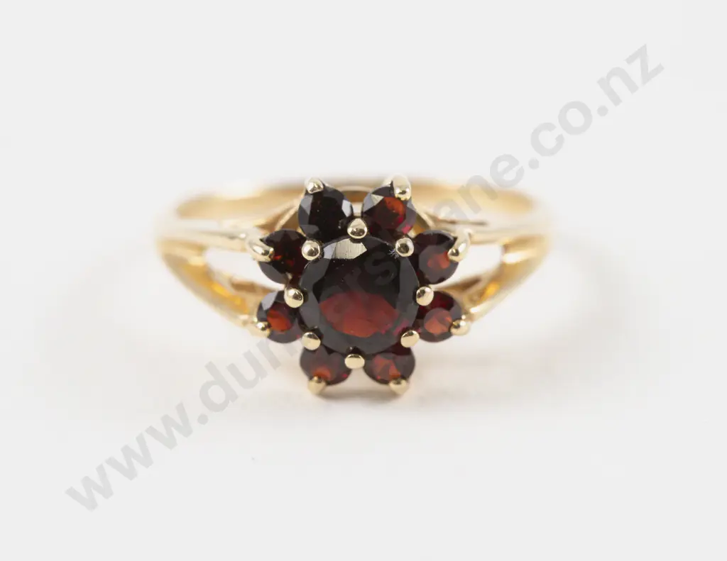 9ct Nine Stone Garnet Floret Cluster Ring Image 1++