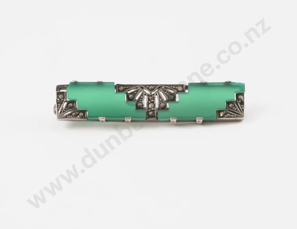 Art Deco S/S Marcasite and Enamel Bar Brooch Image 1++