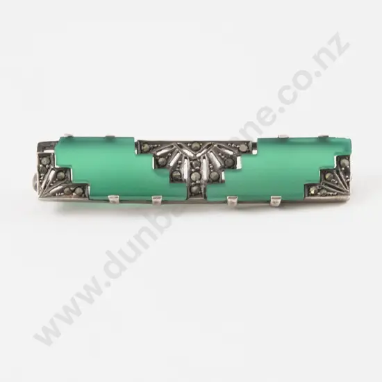 Art Deco S/S Marcasite and Enamel Bar Brooch