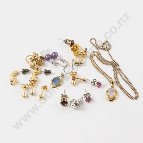 .925 Silver Single Stone Opal Pendant with Collection of Earrings and Two Other pendants