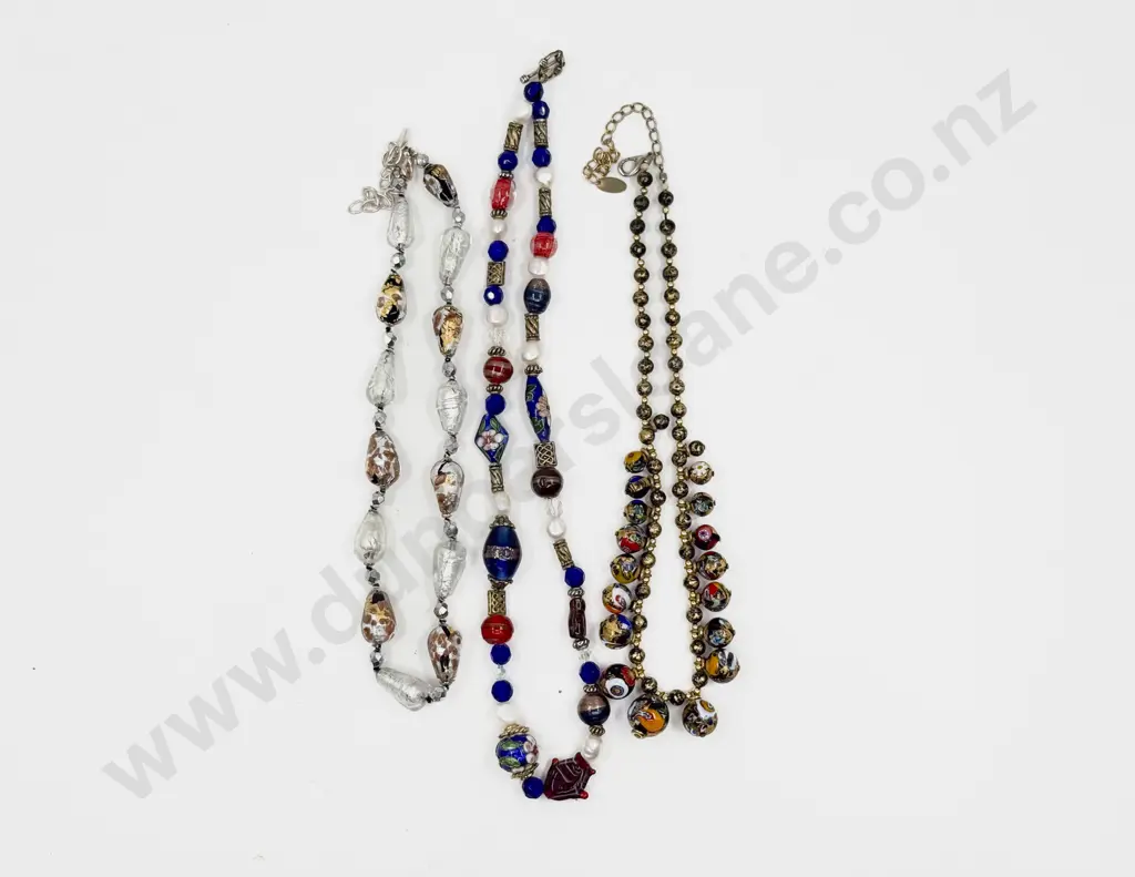 Three Venetian Single Strand Beaded Necklaces Image 1++