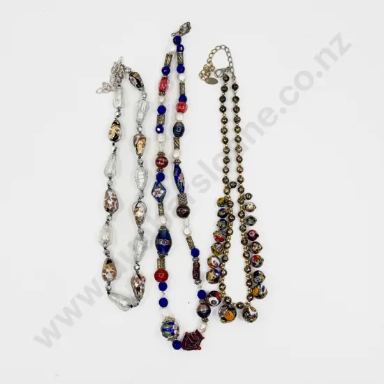 Three Venetian Single Strand Beaded Necklaces