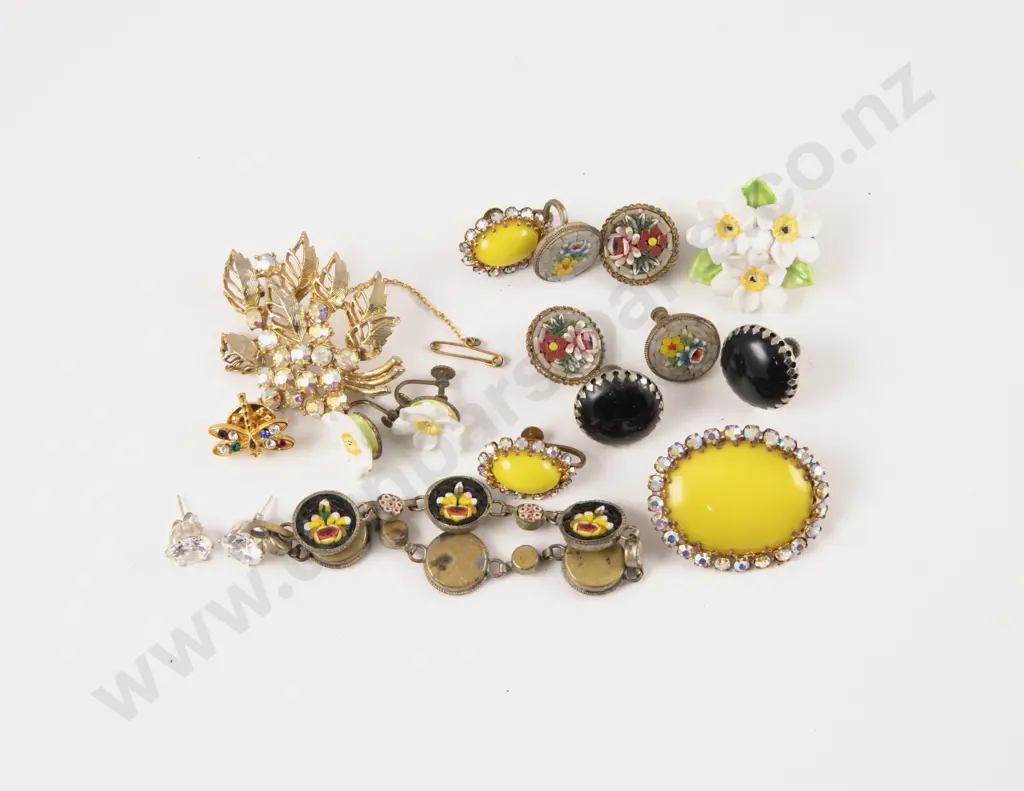 Italian Micro Mosaic Bracelet with Two Pair Earrings and Collection of Costume Jewellery Image 1++