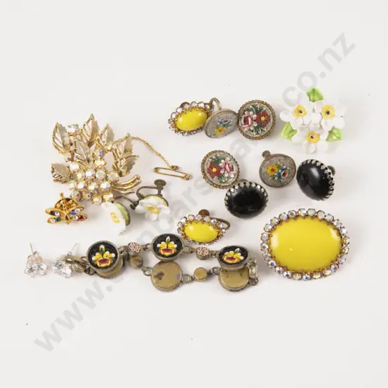 Italian Micro Mosaic Bracelet with Two Pair Earrings and Collection of Costume Jewellery