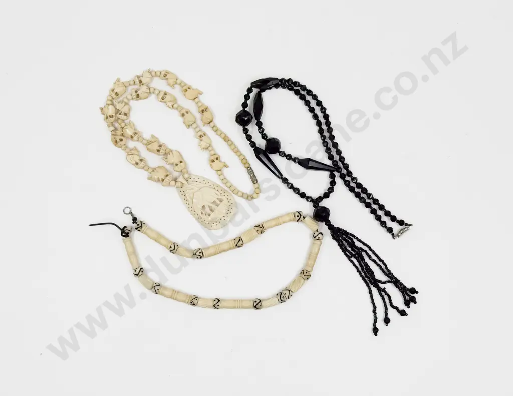 Vintage Carved Bone Elephant Necklace and Others Image 1++