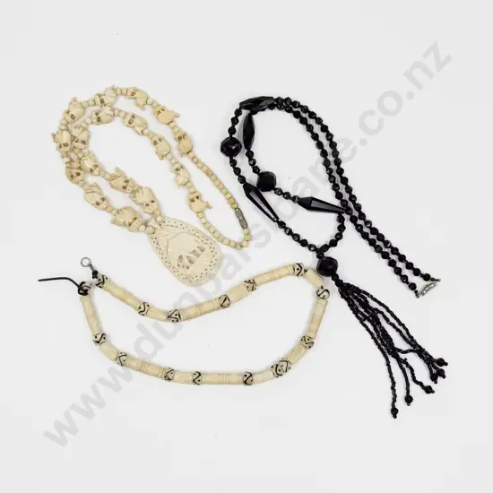 Vintage Carved Bone Elephant Necklace and Others