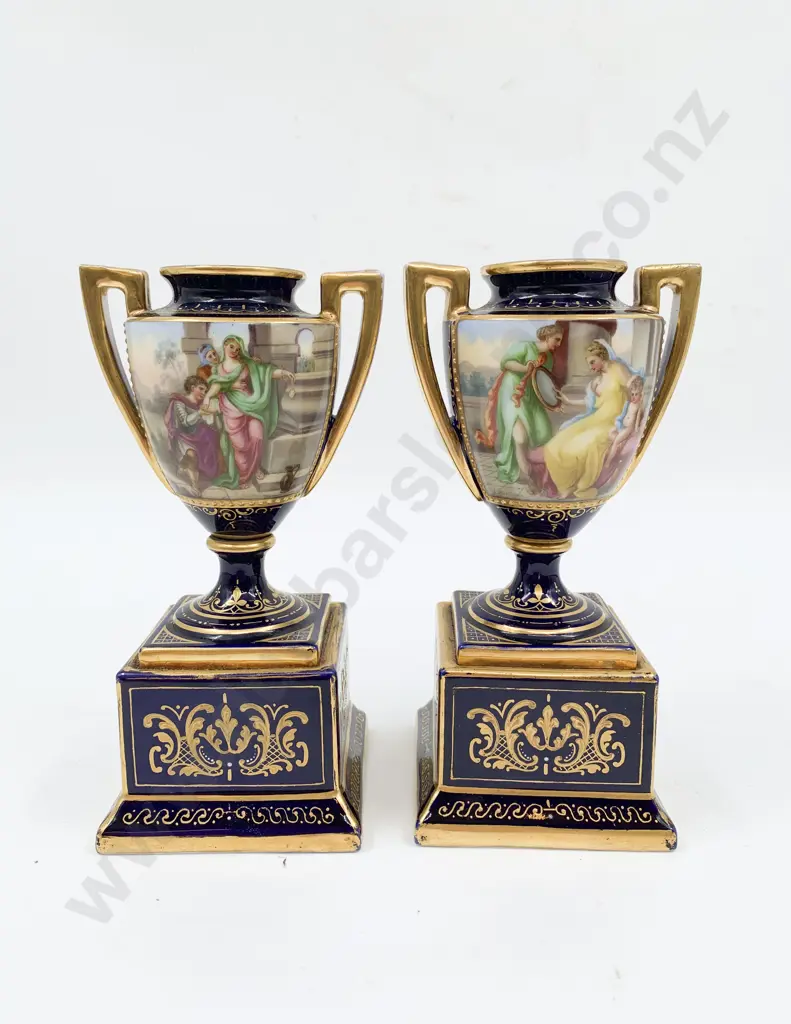 Pair of C19th Cobalt Blue Urns on Plinths Image 1++
