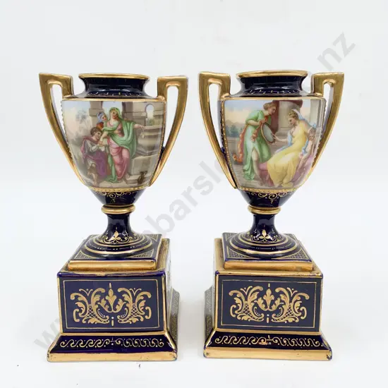 Pair of C19th Cobalt Blue Urns on Plinths