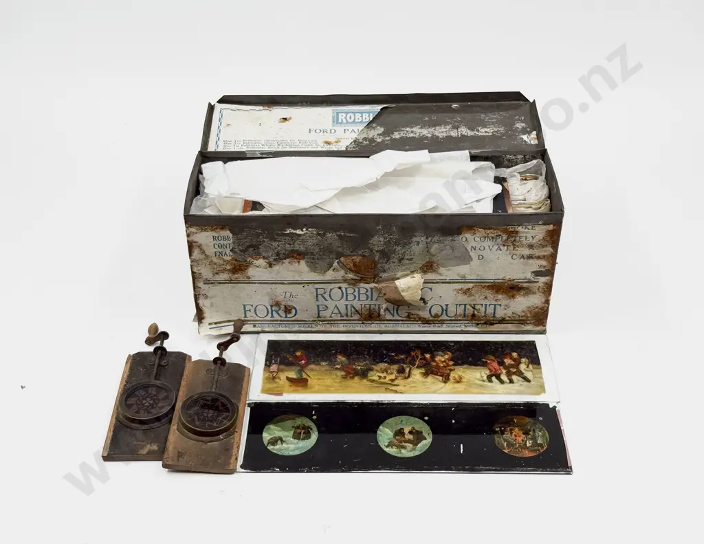 Victorian Japanned Magic Lantern with Slides (some with damage) Image 1++