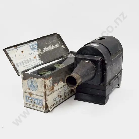 Victorian Japanned Magic Lantern with Slides (some with damage)