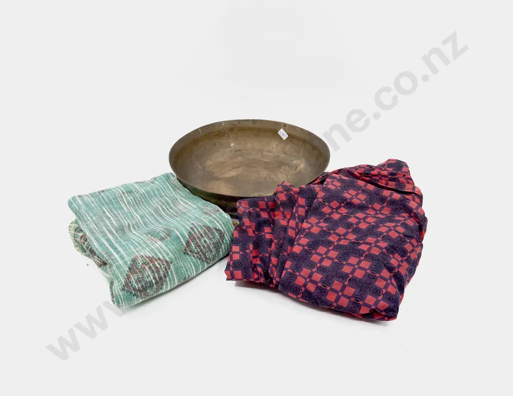 Antique Brass Bowl & Assorted Fabrics Image 1++