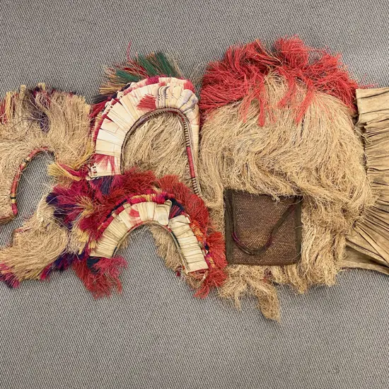 Papua New Guinean Trobriand Islands Grass Skirt with three layers and woven bag