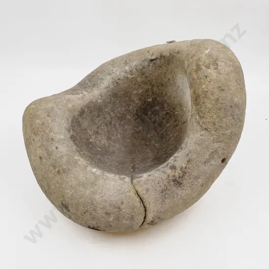 Large Pacific Island Mortar Stone with crack 33cm dia 25cm height