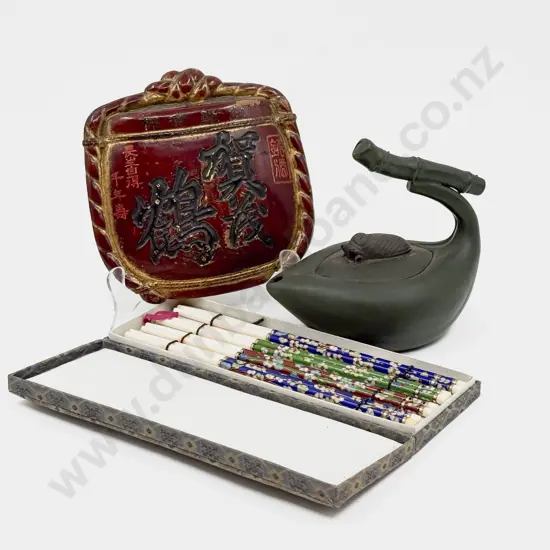 Chinese Tea Pot with Boxed Chopstick Set & Other