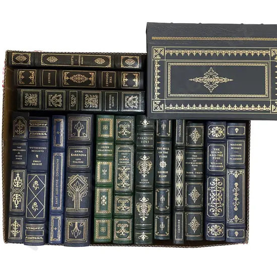 Box Quantity of Assorted Leather Bound Books