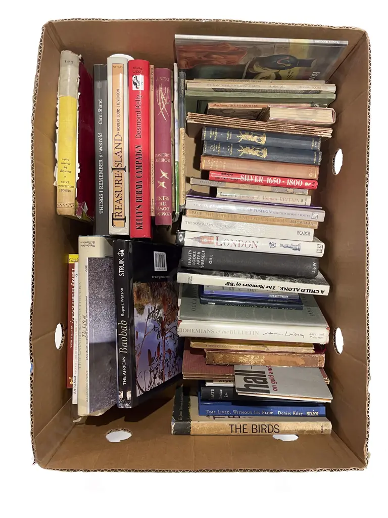 Box of Assorted Books Including "King Edward VII Coronation Record" & Folder of Floral Prints Image 1++