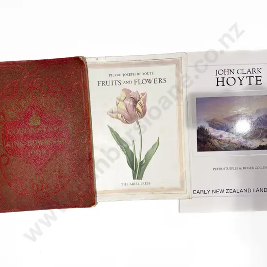 Box of Assorted Books Including "King Edward VII Coronation Record" & Folder of Floral Prints