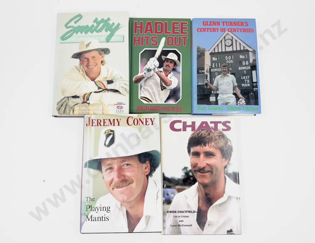 Five Assorted Cricket Reference Volumes with Assorted Autographs Image 1++
