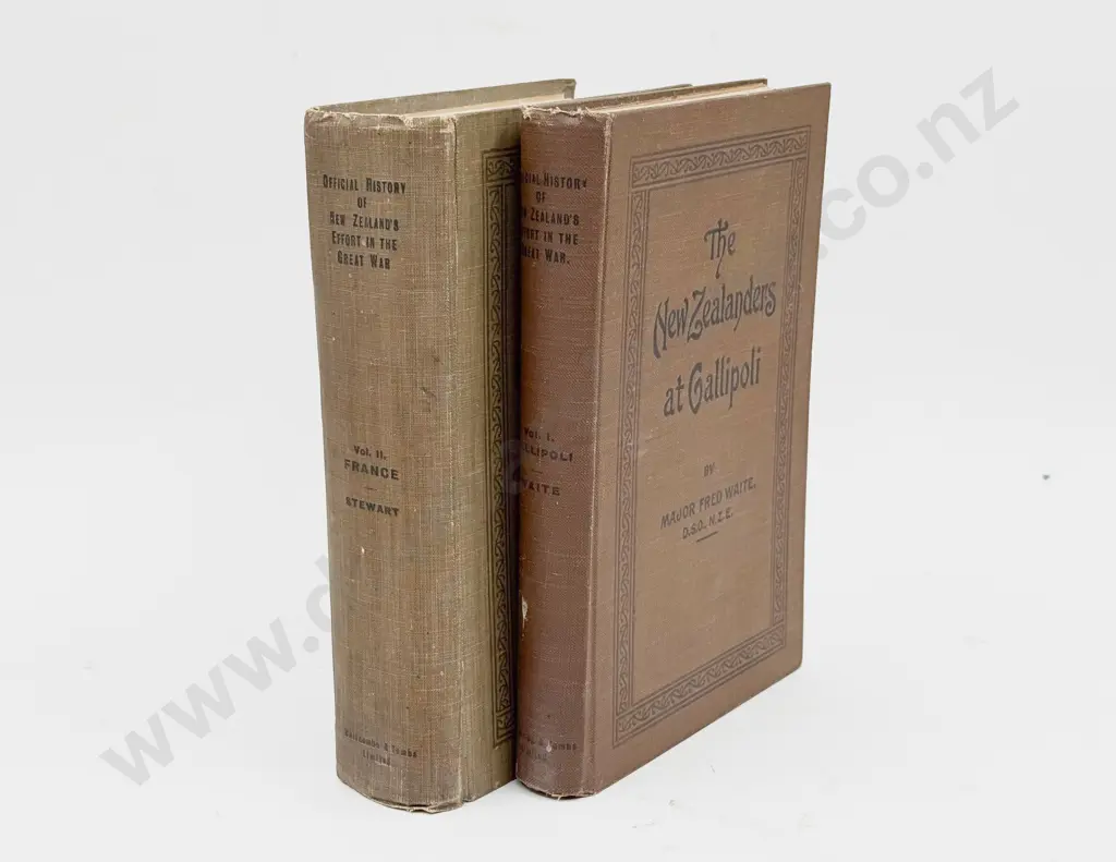Official History of NZ in WWI: Vol I: Gallipoli & Vol II: France - Waite & Stewart Image 1++