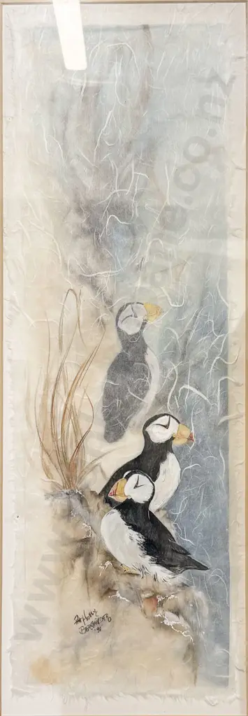 Pat Bergander - Puffins - Watercolour on Rice Paper Image 1++