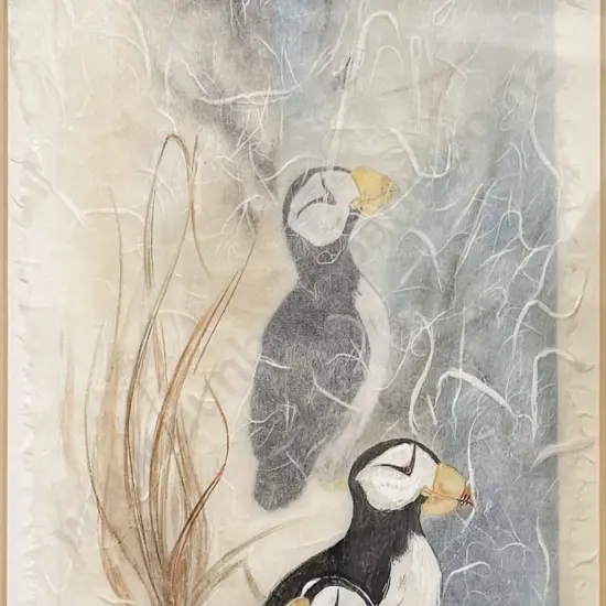 Pat Bergander - Puffins - Watercolour on Rice Paper