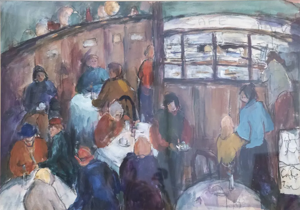 Unknown Artist - Cafe Scene - Acrylic on Paper Image 1++