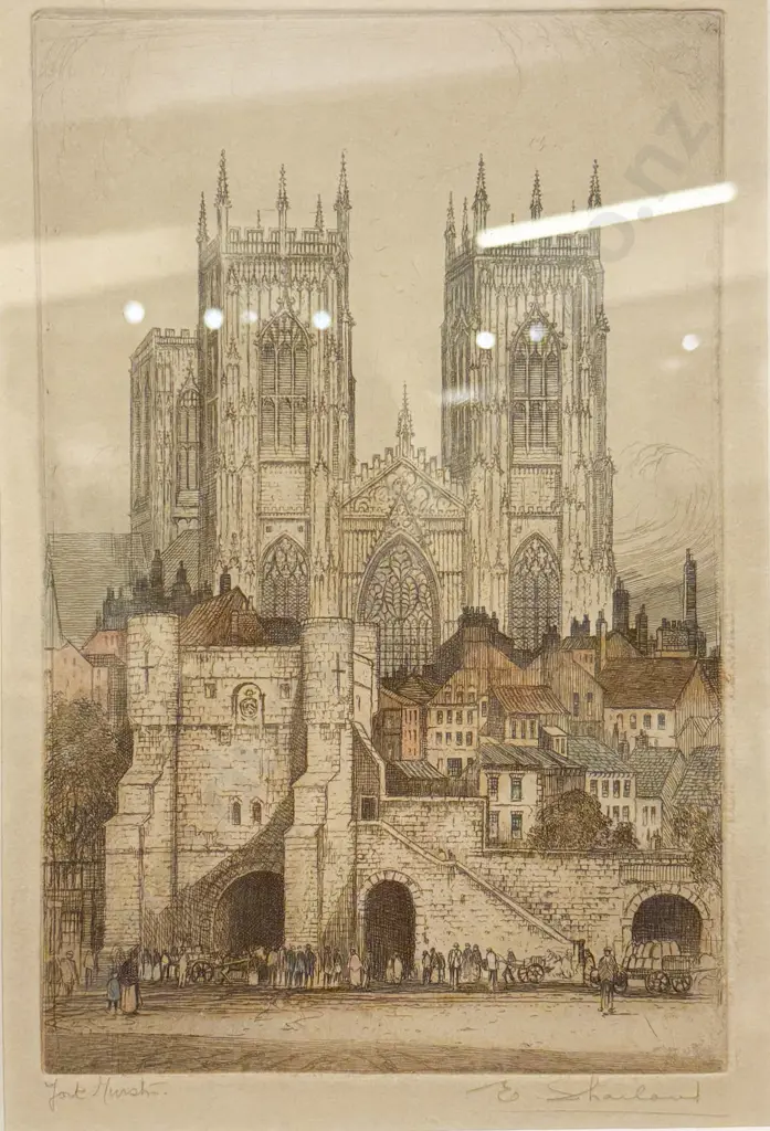 Indistinctly Signed - York Minster - Coloured Etching Image 1++