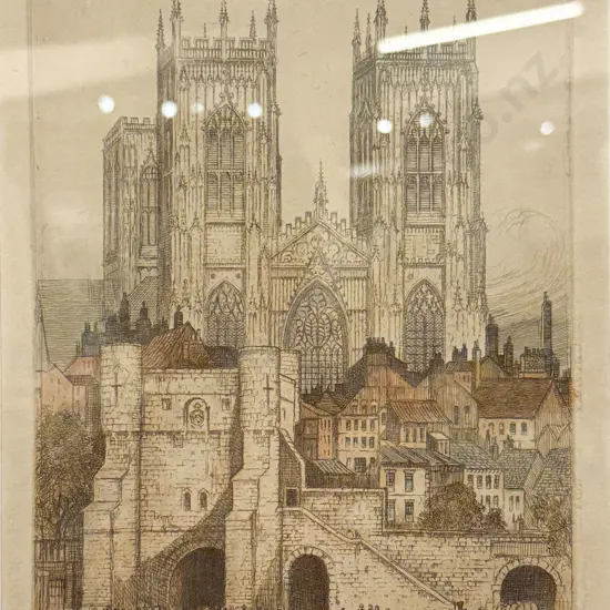 Indistinctly Signed - York Minster - Coloured Etching