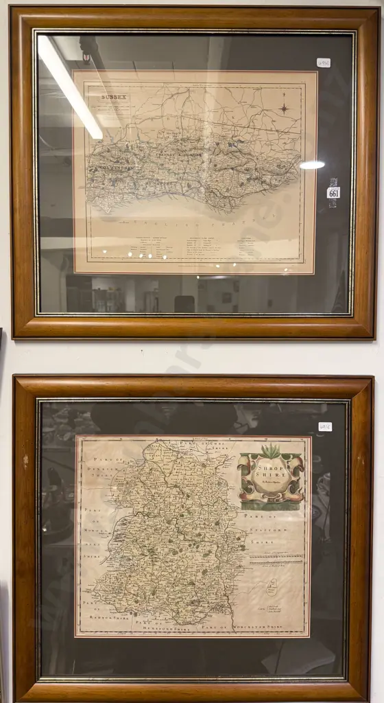 Robert Morden - 17th Century Map of Shropshire Together with Sussex Map Image 1++