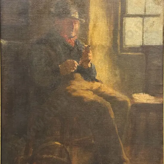 Indistinctly Signed - Victorian Interior Portrait - Oil on Canvas