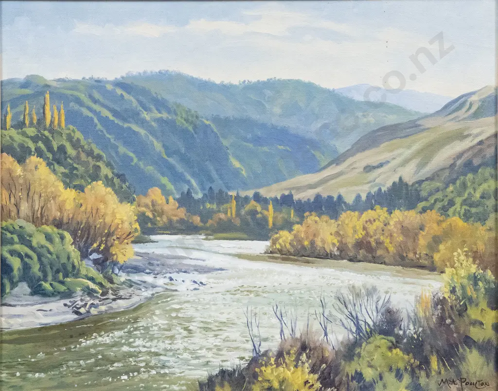 M. A. Poulton - Morning Light Whanganui River - Oil on Board Image 1++