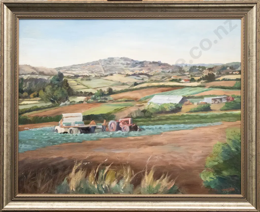 Winifred Kite - Pukekohe Landscape - Oil on Board Image 1++