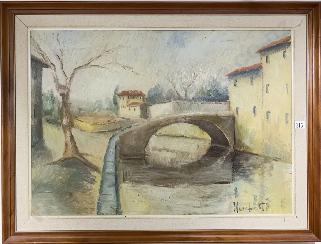 Indistinctly Signed - European Canal Scene - Oil on Board Image 1++