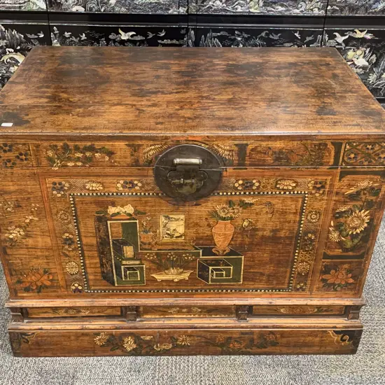 An Attractive Large Chinese Painted Wooden Chest