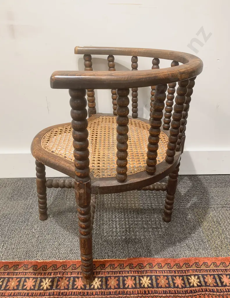 Edwardian Oak Bobbin-turned Wycombe Seated Tub Chair Image 1++