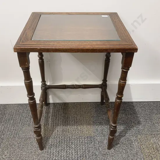 Oak Side Table with Glass Insert to Top