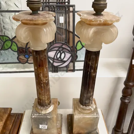 Pair of Grand Tour Style Vintage Alabaster Column Table Lamps