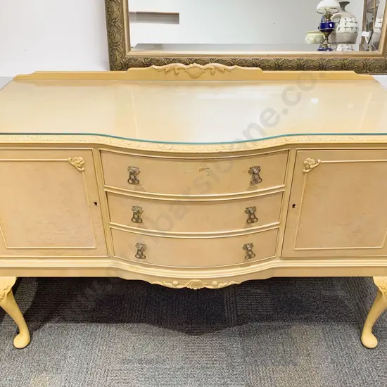 Painted Bow Front Sideboard with Glass Top
