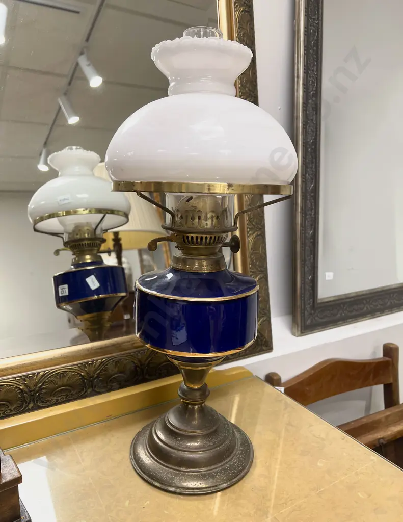 Brass Kerosene Lamp With Ceramic Chamber and Glass Shade Image 1++